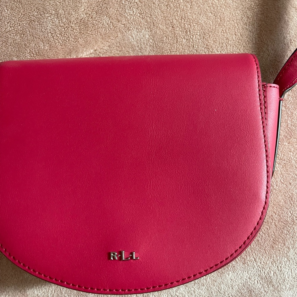 Ralph Lauren Womens Leather Dark Pink Boho Shoulder Crossbody Bag New - Picture 3 of 6